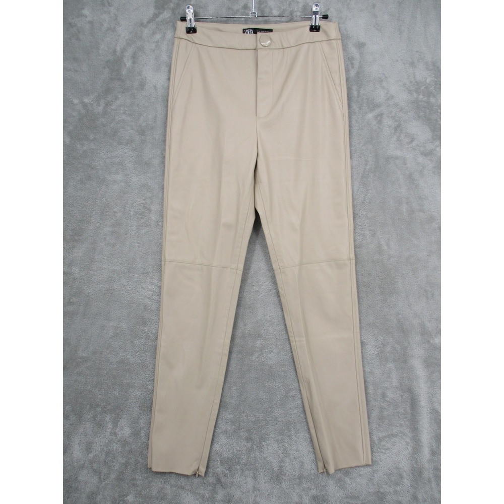 Zara Pants Womens Medium Vegan Leather Trouser Ankle Zip Fitted Office Career